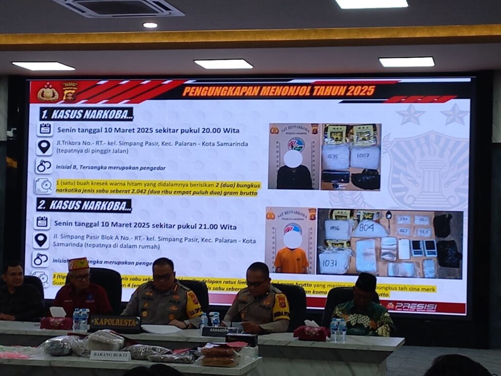 Kapolresta Samarinda Kombes Pol Hendri Umar saat menyampaikan hasil ungkapan kasus narkoba sepanjang 2025. (IST)