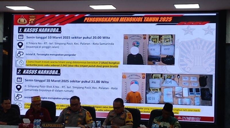 Kapolresta Samarinda Kombes Pol Hendri Umar saat menyampaikan hasil ungkapan kasus narkoba sepanjang 2025. (IST)