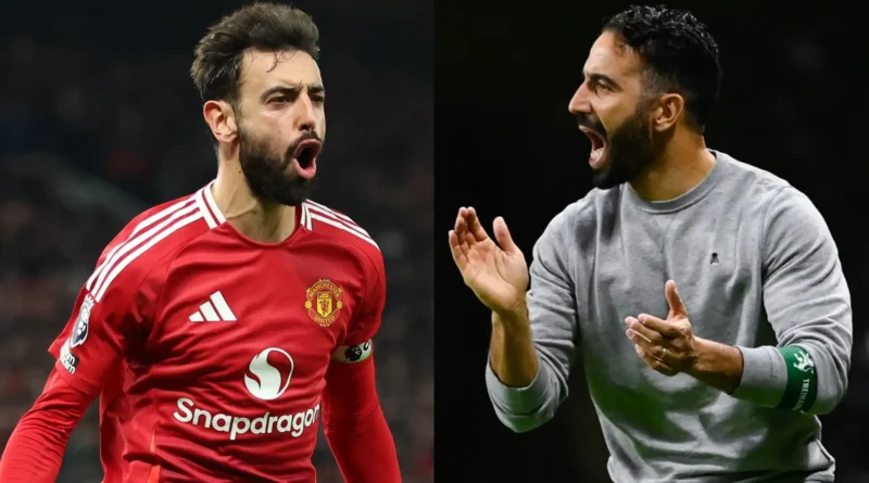 Palatih Manchester United, Ruben Amorim dan Bruno Fernandes.