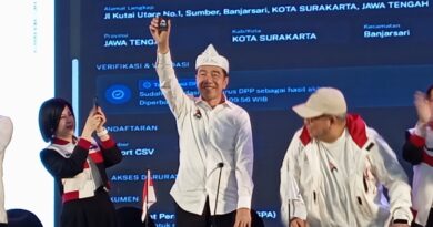 Joko Widodo (Jokowi) mengangkat kartu tanda anggota (KTA) Partai Solidaritas Indonesia (PSI)